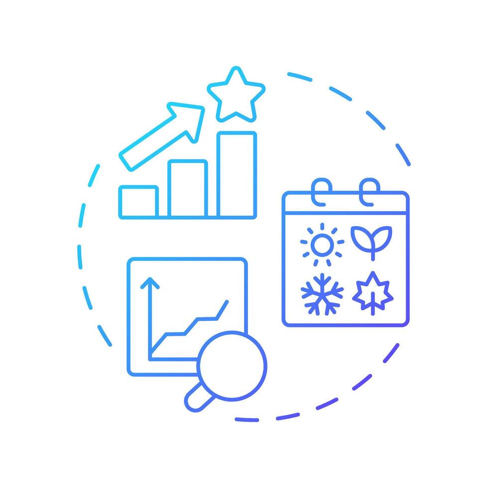 Seasonal demand forecasting blue gradient concept icon. Analyzing historical sales data. Benefit of MRP II. Round shape line illustration. Abstract idea. Graphic design. Easy to use in booklet vector