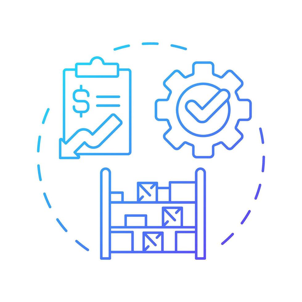 Reduces inventory costs blue gradient concept icon. Streamlining inventory processes. Benefit of MRP II. Round shape line illustration. Abstract idea. Graphic design. Easy to use in booklet vector