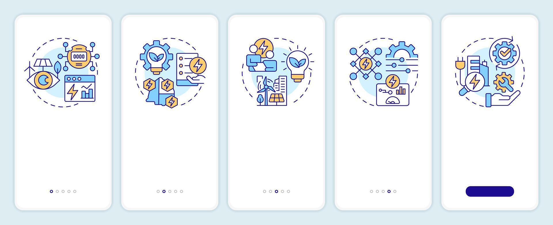 EMS system steps onboarding mobile app screen. Walkthrough 5 steps editable graphic instructions with linear concepts. UI, UX, GUI template vector