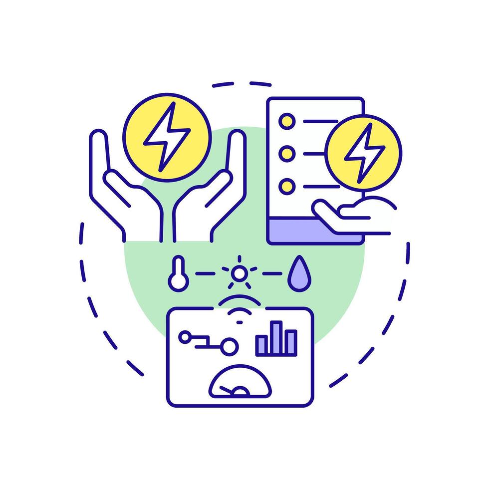 Forecast based EMS multi color concept icon. Statistical metrics. Energy consumption management. Round shape line illustration. Abstract idea. Graphic design. Easy to use in infographic vector