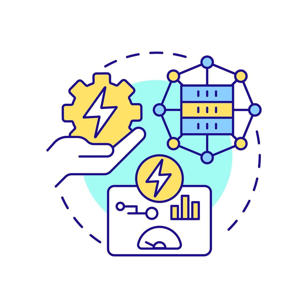 Centralized optimization EMS multi color concept icon. Consumption control, energy generation. Round shape line illustration. Abstract idea. Graphic design. Easy to use in infographic vector