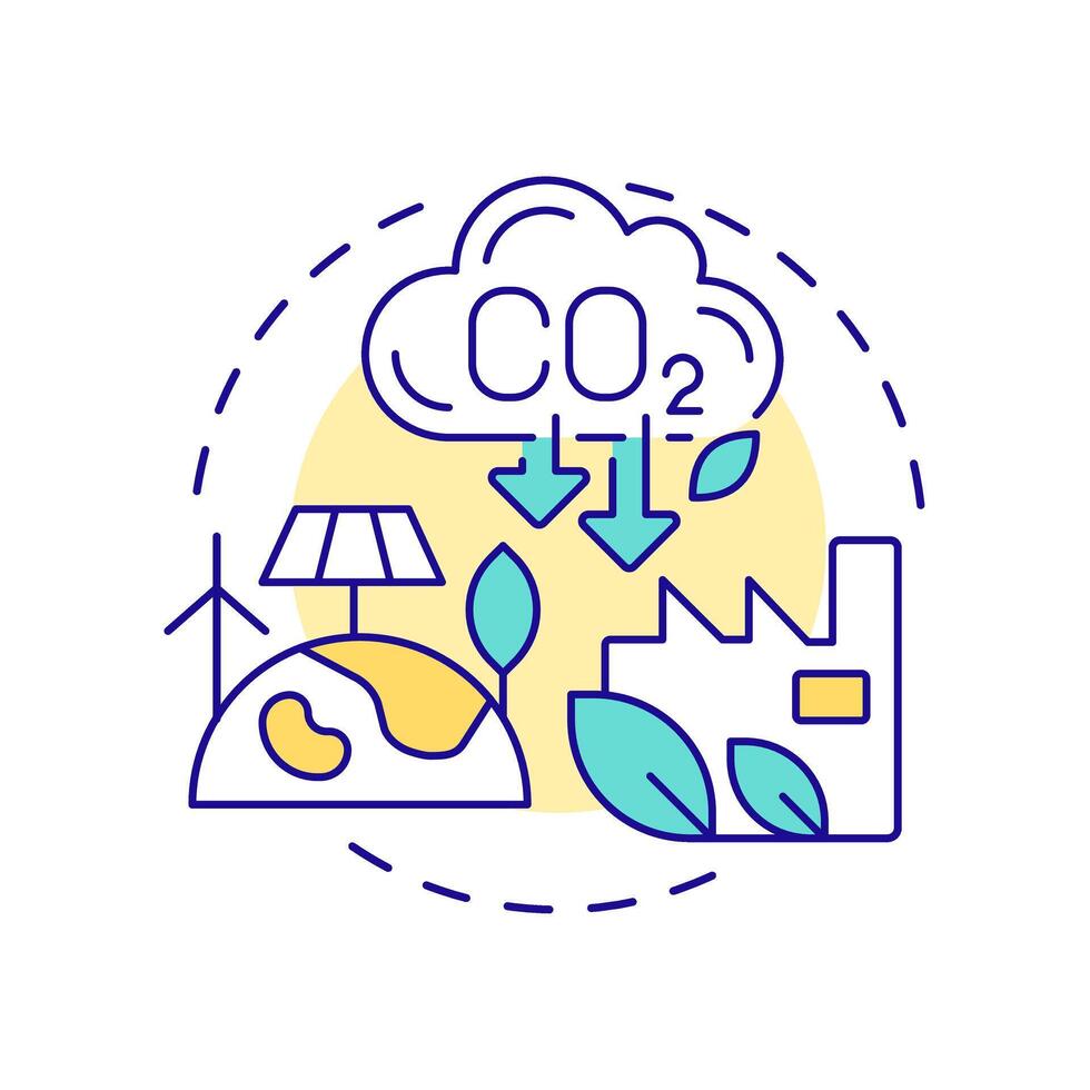 Lower carbon emissions multi color concept icon. Green production, ecology preservation. Renewable energy. Round shape line illustration. Abstract idea. Graphic design. Easy to use in infographic vector