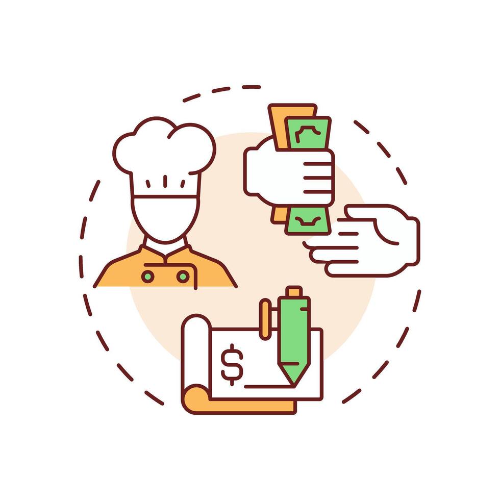 Food costs multi color concept icon. Cooking ingredients buying. Restaurant operational expenses. Round shape line illustration. Abstract idea. Graphic design. Easy to use in promotional material vector