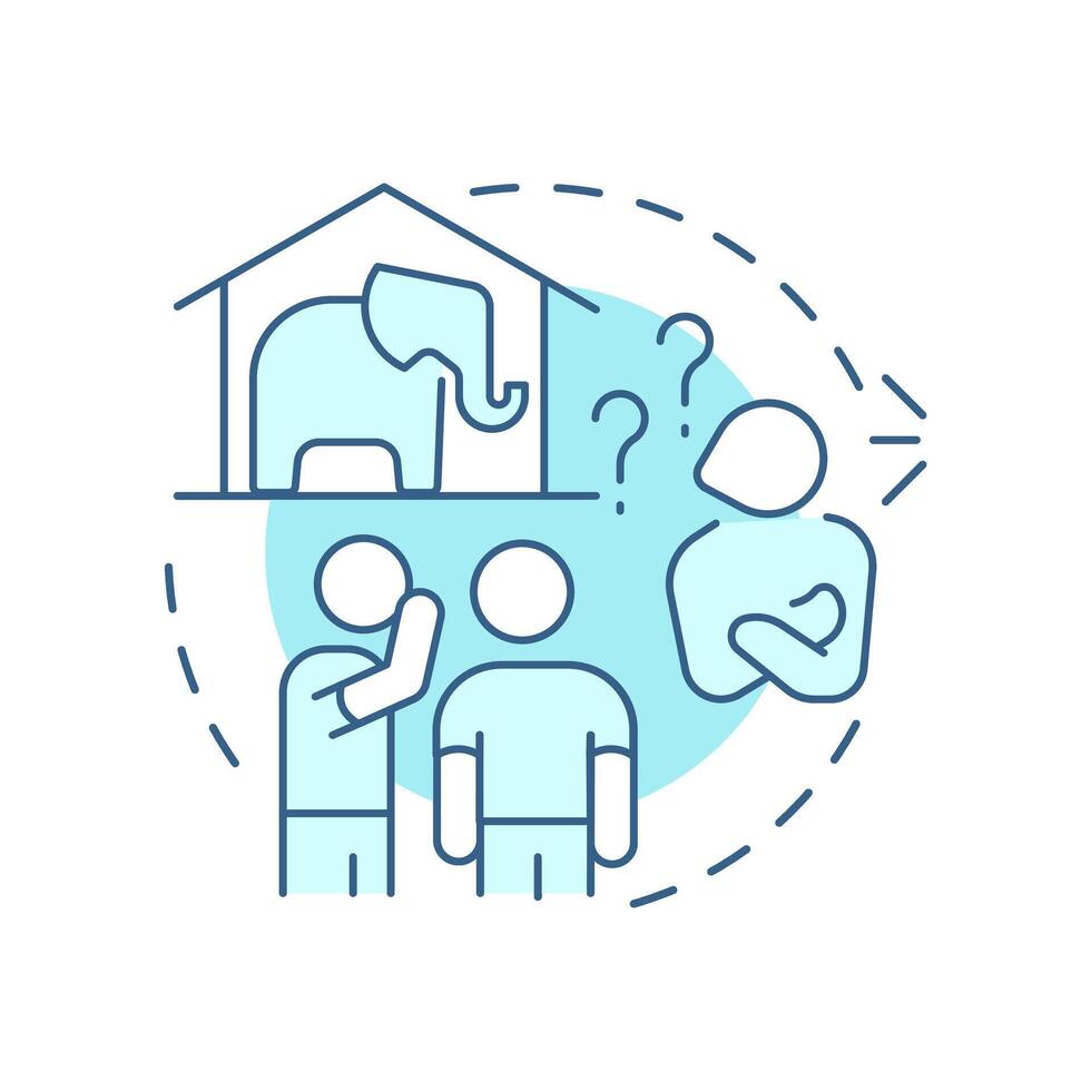 Elephant in room soft blue concept icon. Problem ignoring, solving issue. Team work. Round shape line illustration. Abstract idea. Graphic design. Easy to use in infographic, presentation vector
