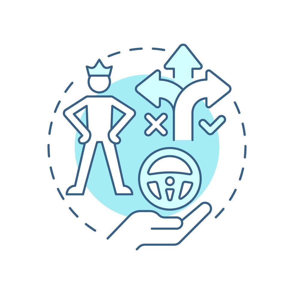 In the drivers seat soft blue concept icon. Path choosing, leadership. Responsibility, control. Round shape line illustration. Abstract idea. Graphic design. Easy to use in infographic vector