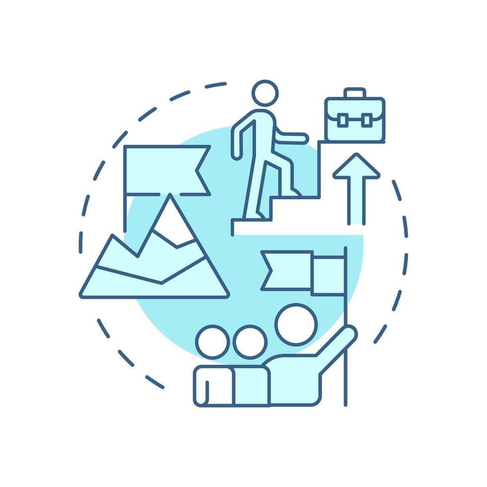 Climb corporate ladder soft blue concept icon. Goal achieving, leadership. Company structure. Round shape line illustration. Abstract idea. Graphic design. Easy to use in infographic, presentation vector