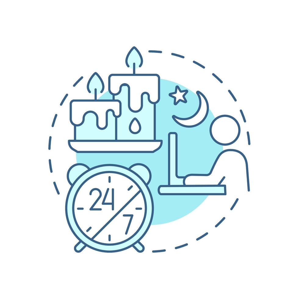 Burn the midnight oil soft blue concept icon. Work overtime, overwork. Workflow management. Round shape line illustration. Abstract idea. Graphic design. Easy to use in infographic, presentation vector