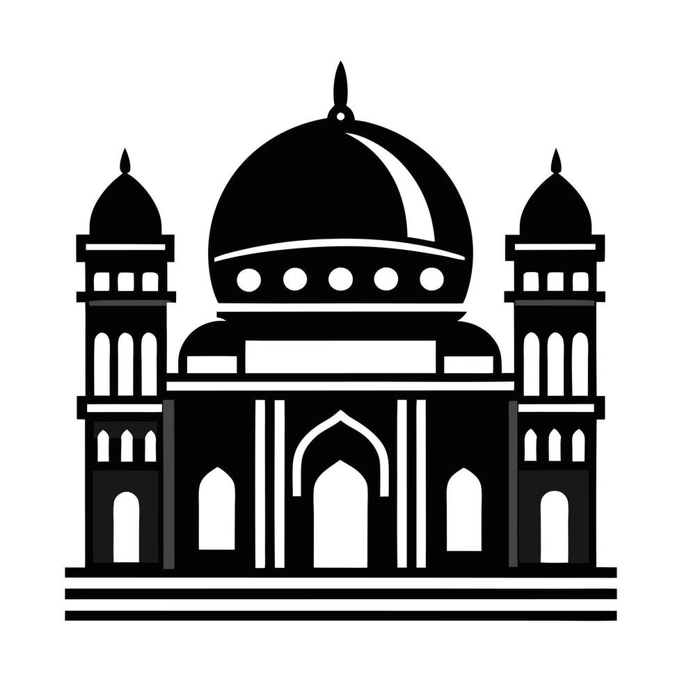 This is a bold, black silhouette of a mosque, ideal for representing Islamic culture, faith, or tourism. vector