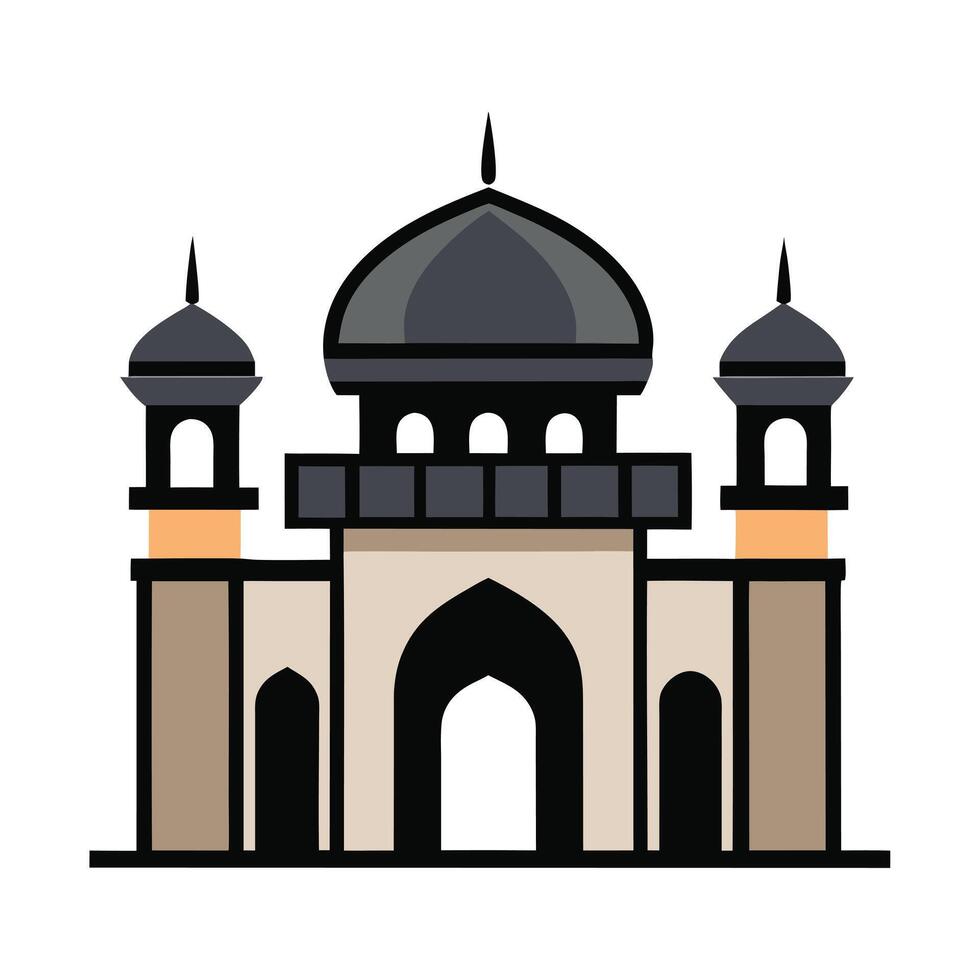 A black silhouette of a mosque, perfect for representing Islamic culture, faith, or architectural design. vector