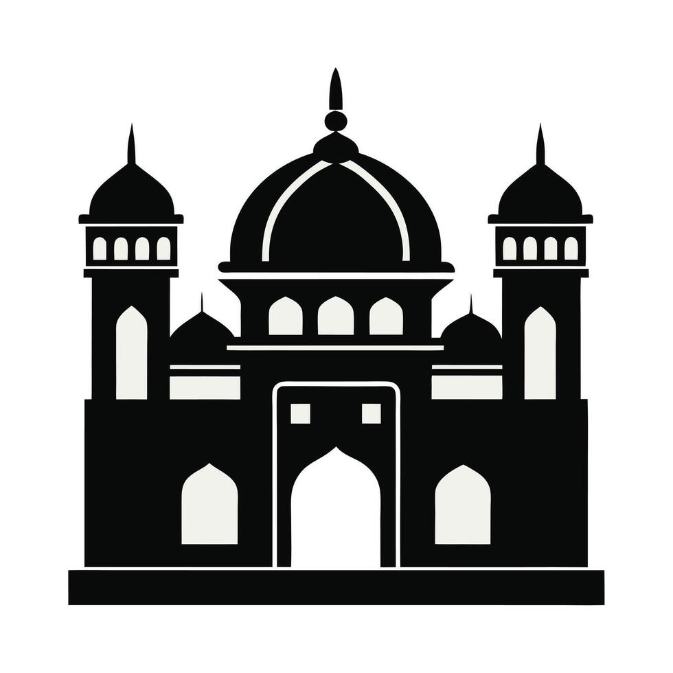 This graphic features a stylized, black silhouette of a mosque, perfect for representing Islamic culture and faith. vector