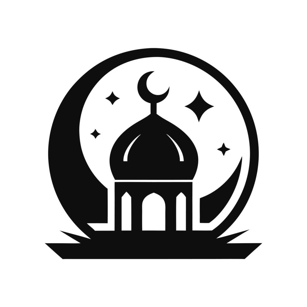 black of a mosque black and white silhouette of a mosque at night. vector