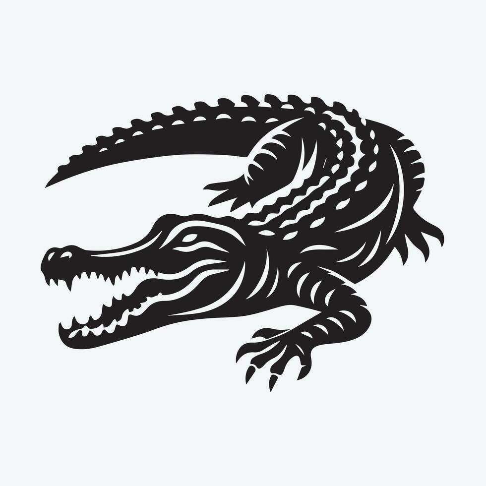 Powerful Alligator Silhouette at Sunset vector