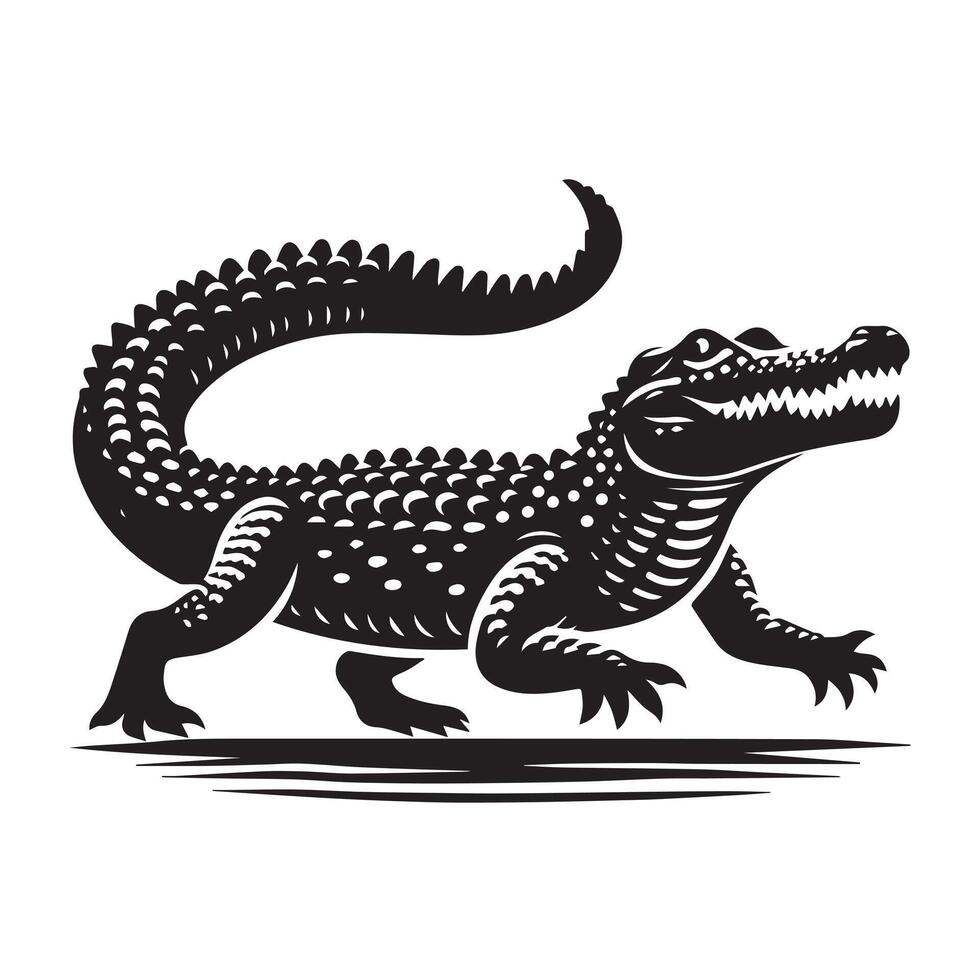 A powerful, stylized silhouette of an alligator. vector