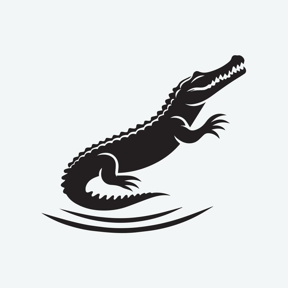 Stylish black and white silhouette of a crocodile. vector
