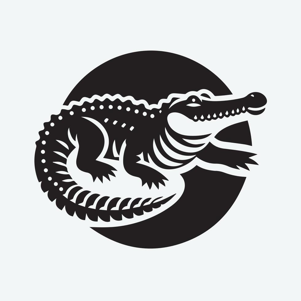 This is a striking, graphic silhouette of a crocodile. vector