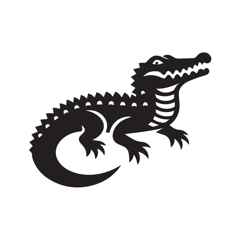 Bold black and white stylized alligator design. vector