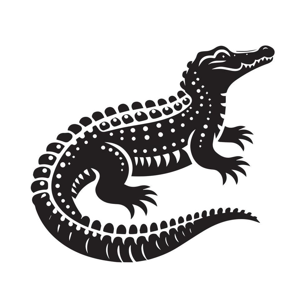 Intricate Silhouette of a Crocodile with Sun Symbol vector