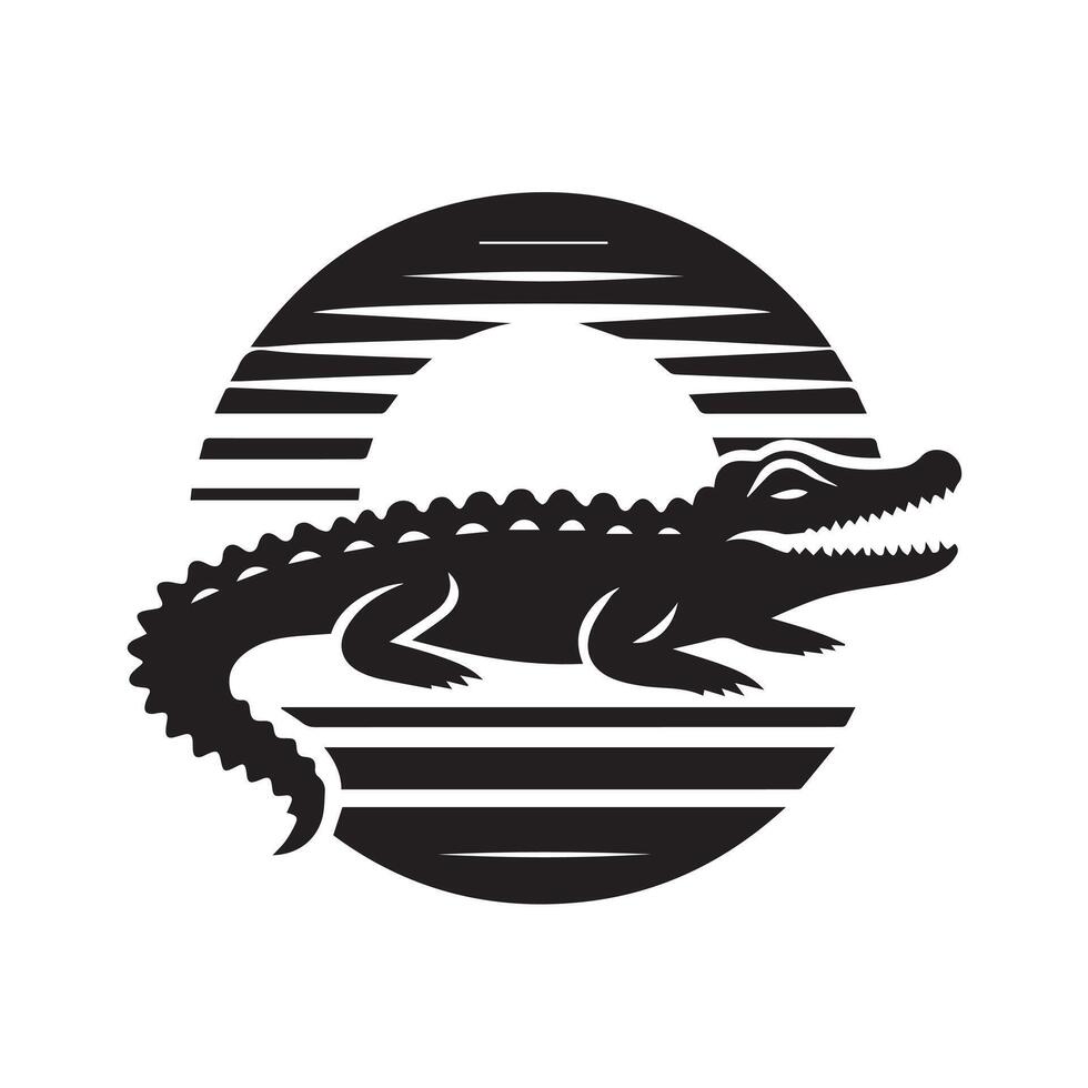 Crocodile on a Tropical Island Silhouette Design vector