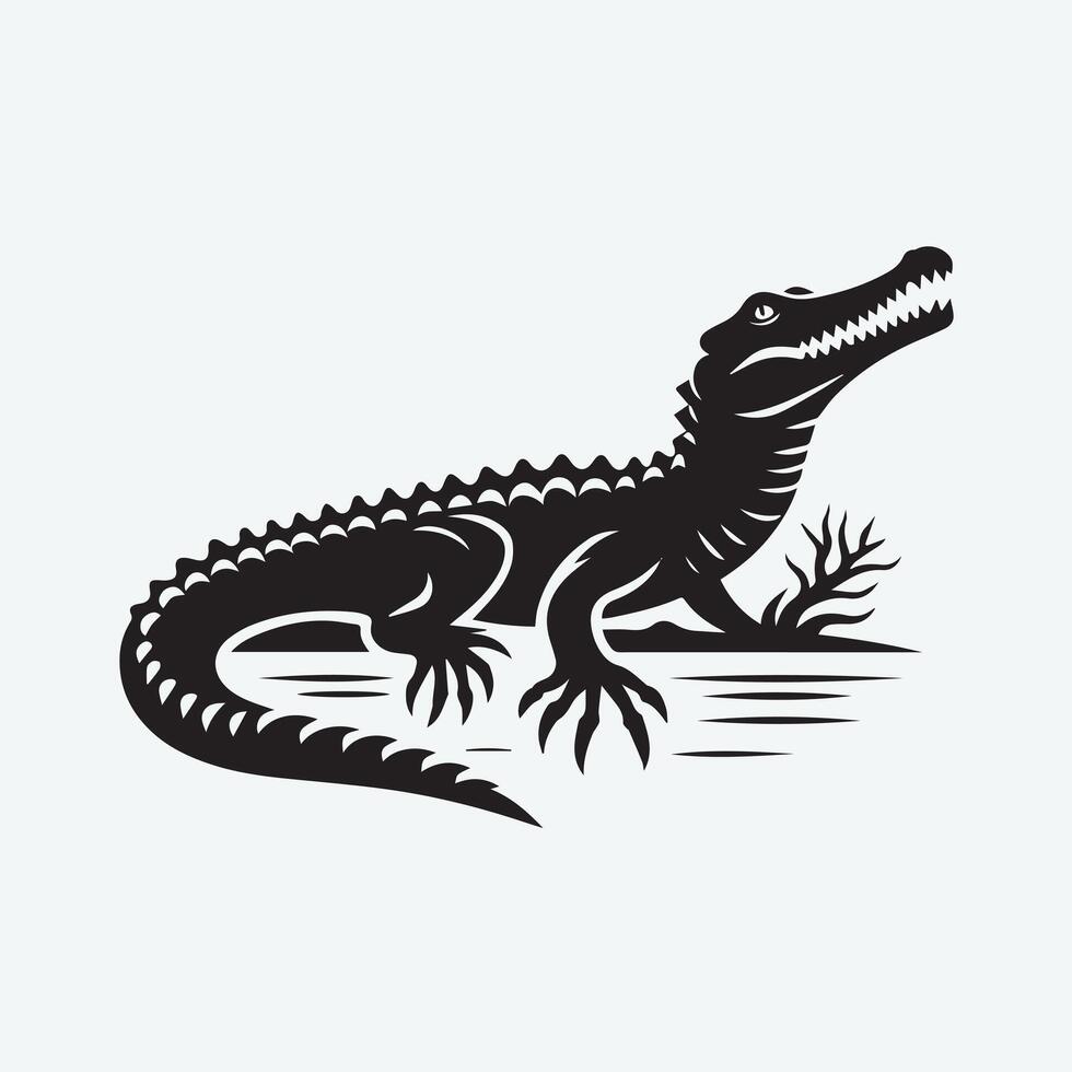 Bold Silhouette of a Crocodile in a Graphic Design Style vector