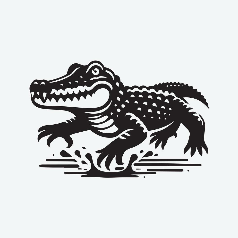 Intricate Black and White Crocodile Silhouette Design vector