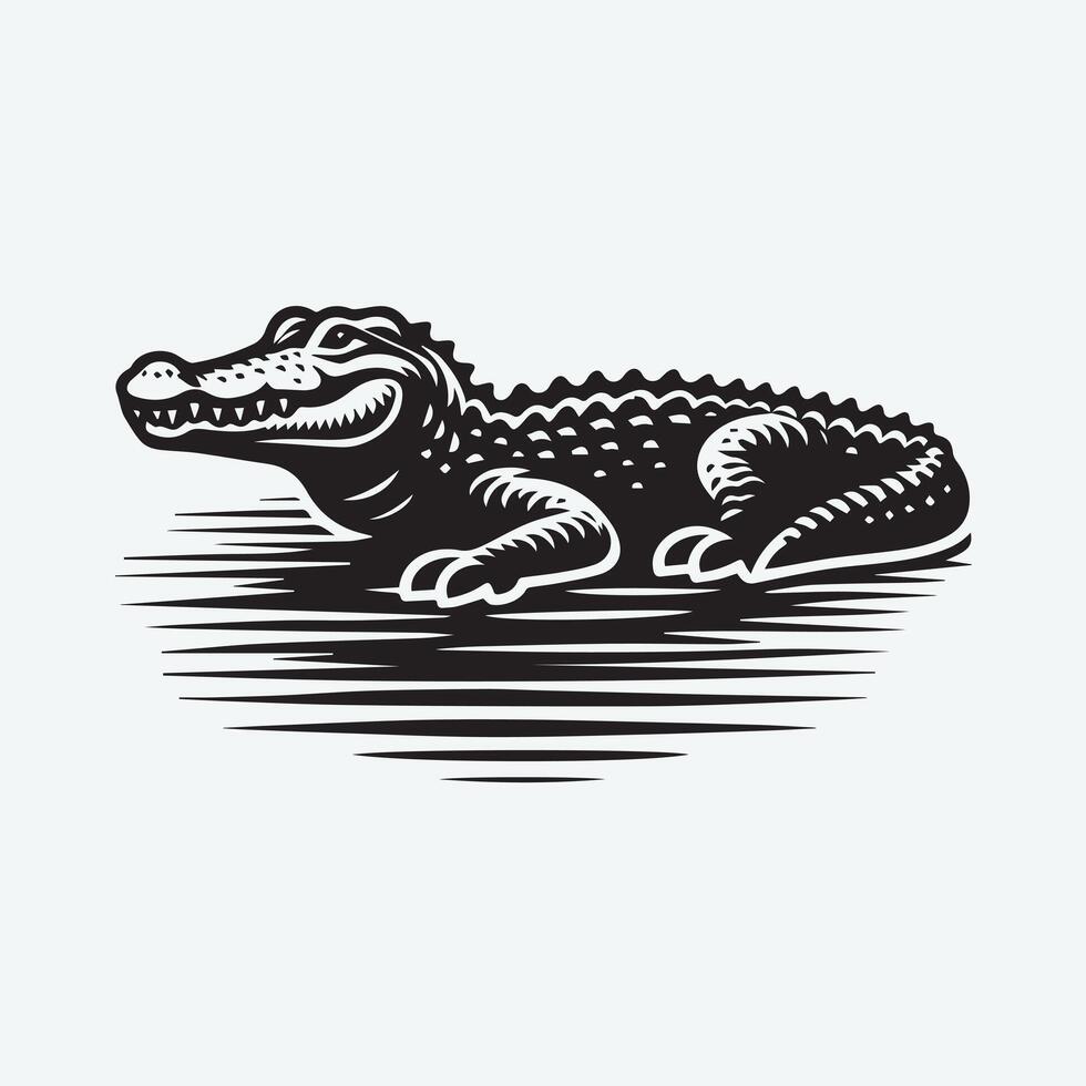 A bold, stylized silhouette of a crocodile, seemingly in motion or poised for attack. vector