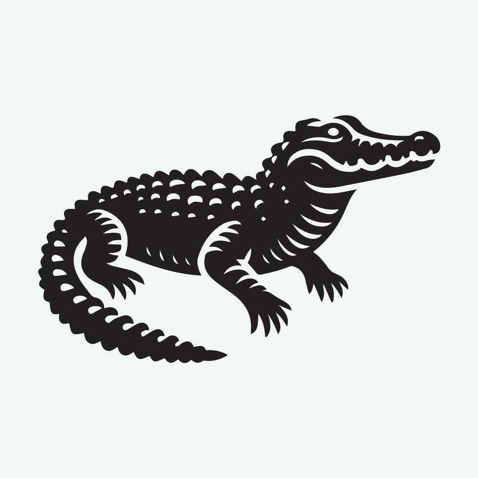 Stylish Black and White Silhouette of a Crocodilian Reptile vector