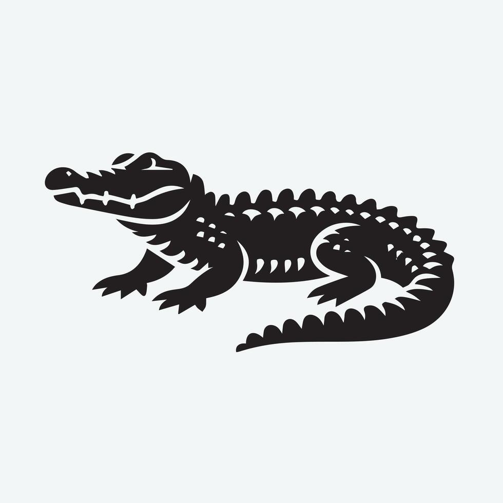 A bold, stylized silhouette of a crocodile, mouth agape, set against a plain white background. vector