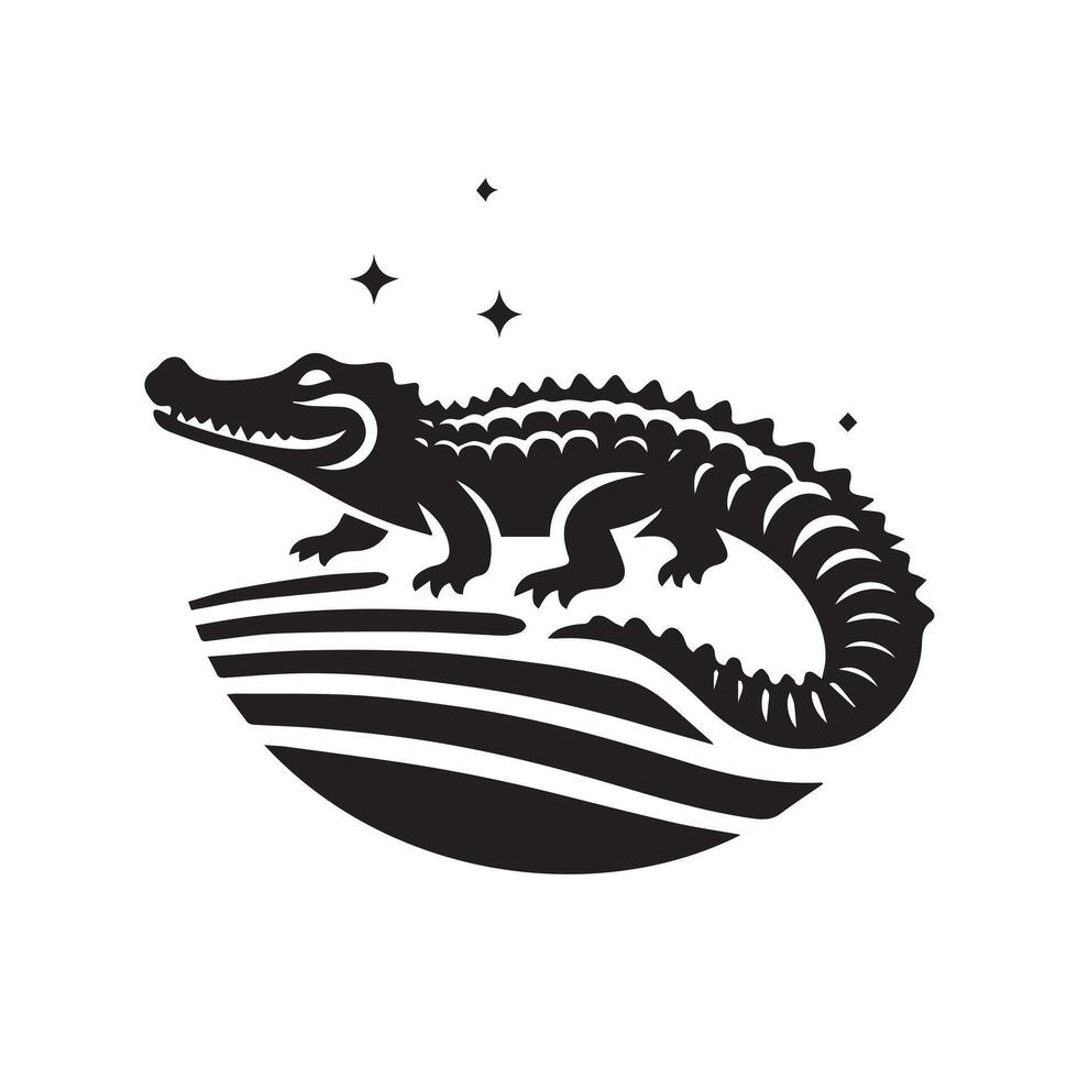 Powerful Black and White Alligator Illustration vector