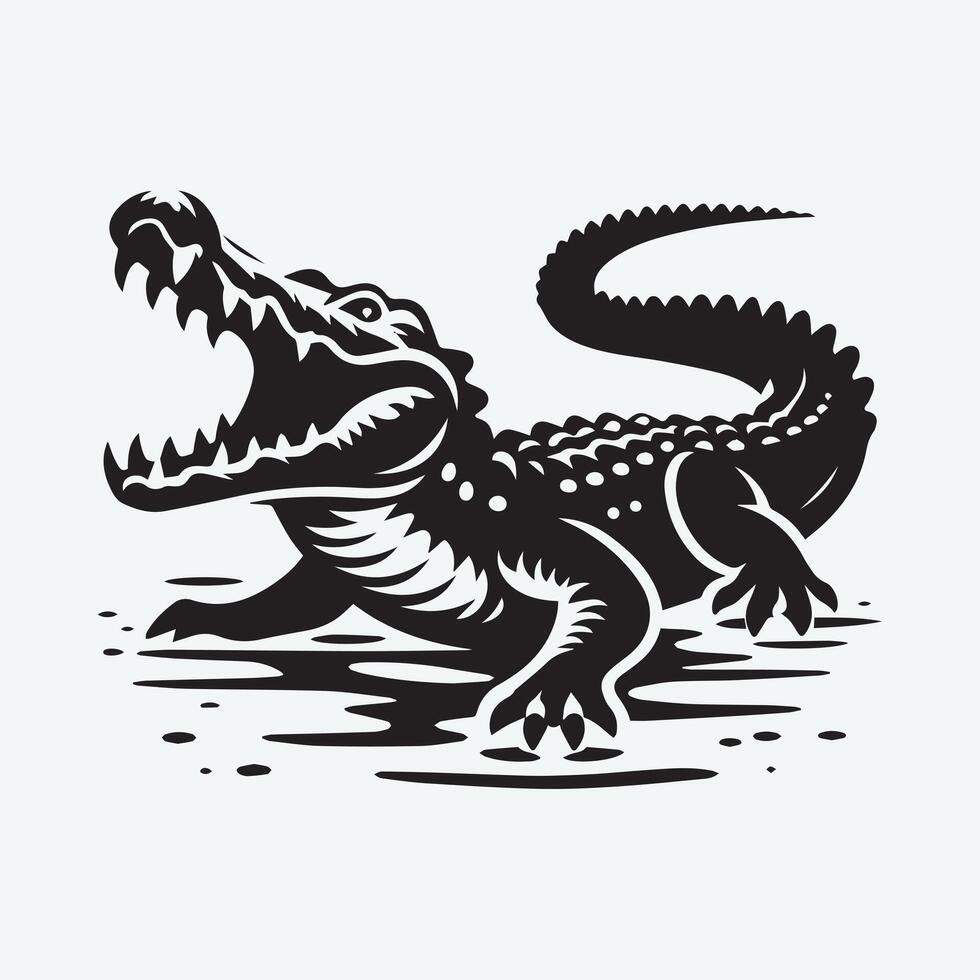 Bold Silhouette of a Crocodile in a Circular Design vector