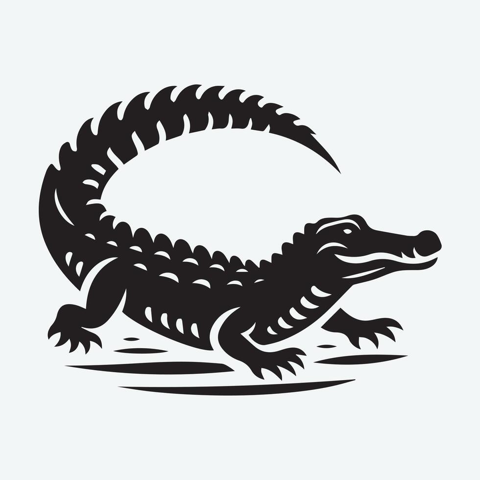 Intricate Black and White Alligator Tattoo Design vector