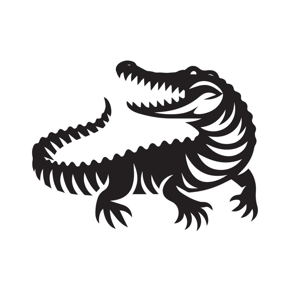 A stylized, black and white illustration of an alligator. vector