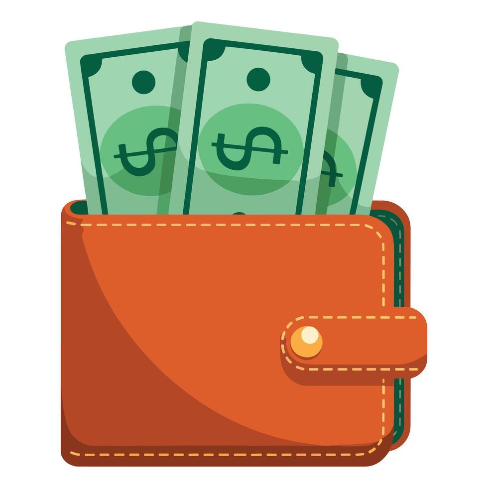Wallet with Dollar Notes Flat Illustration vector