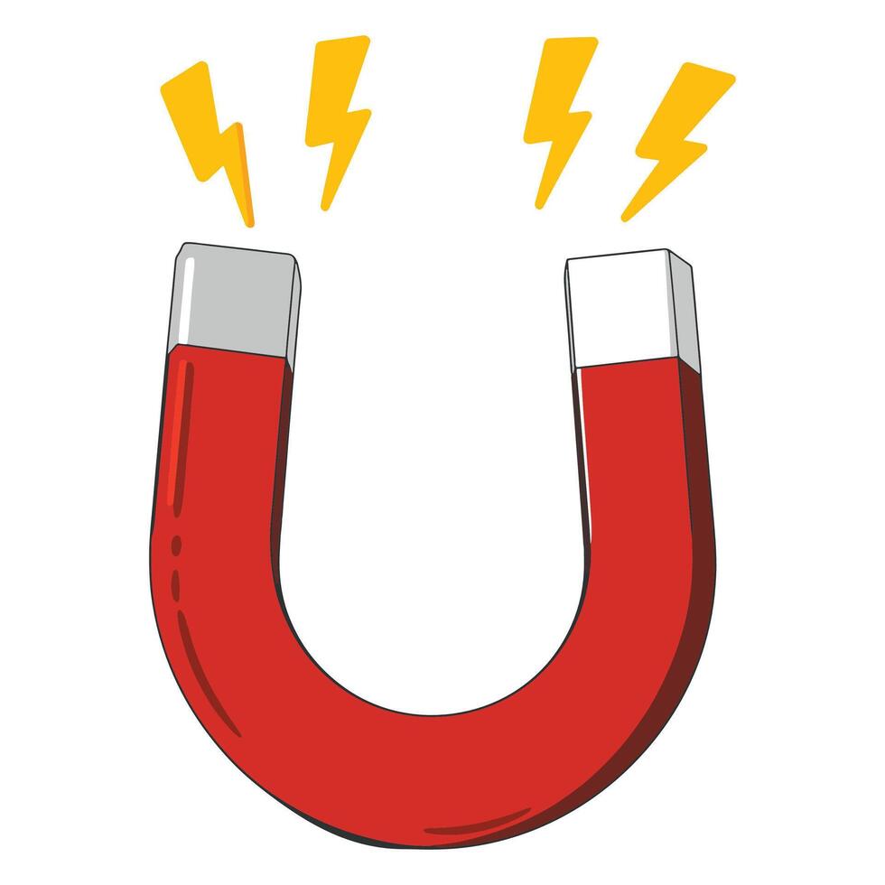 Red Horseshoe Magnet with Lightning Bolt Symbol vector