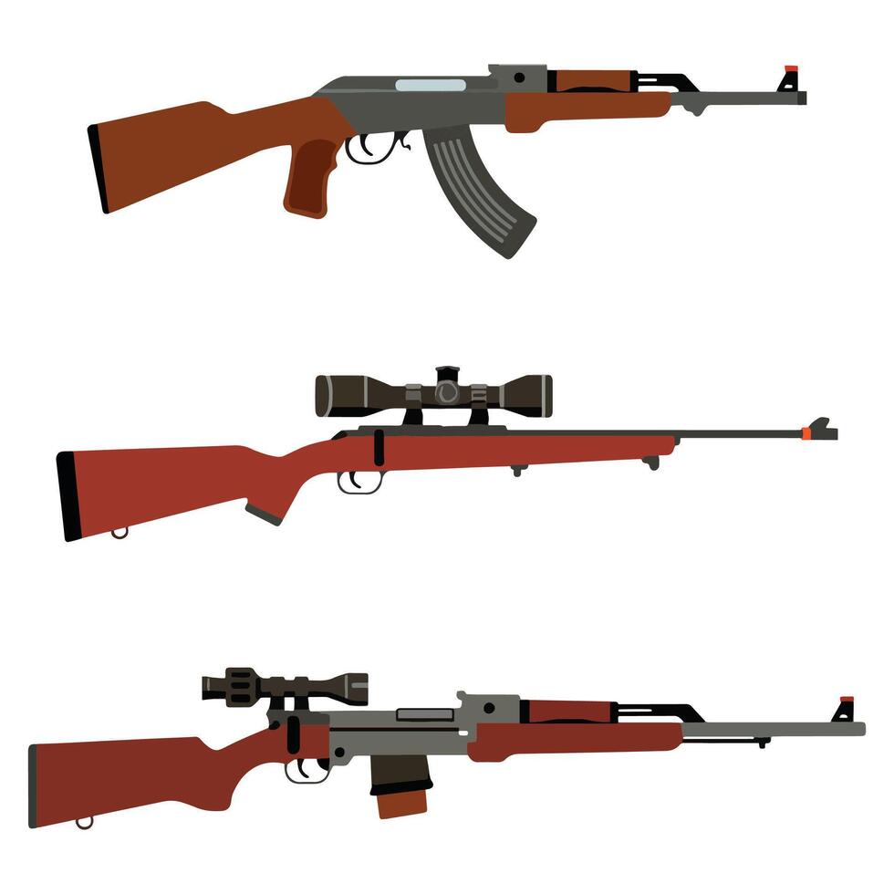 Set of Various Small Arms on White Background vector