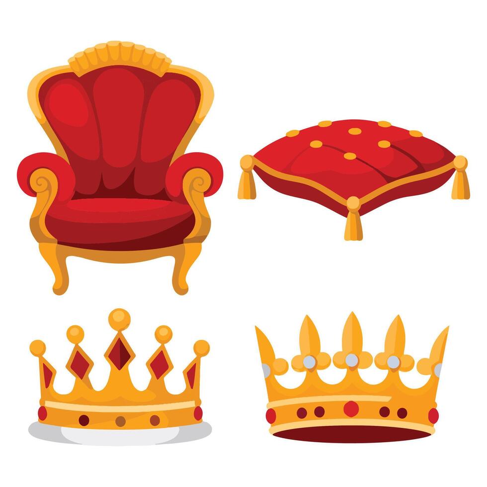 Monarchy Attributes Orb, Wreath, Trumpet, Throne, Scepter, Crown vector