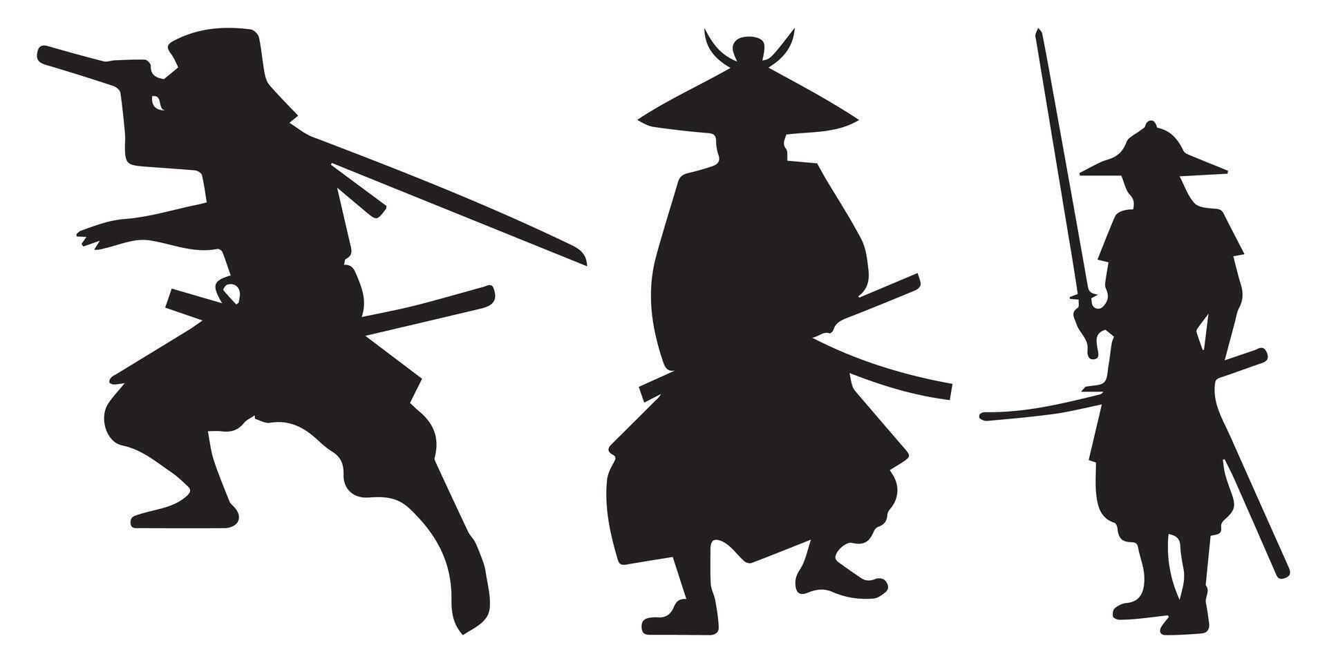 Samurai Silhouette Warrior with Sword and Japanese Katana vector
