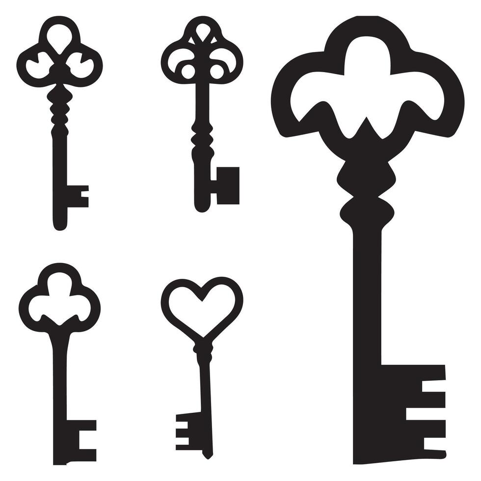 Silhouettes of Door Keys Vintage and Antique Key Icons vector