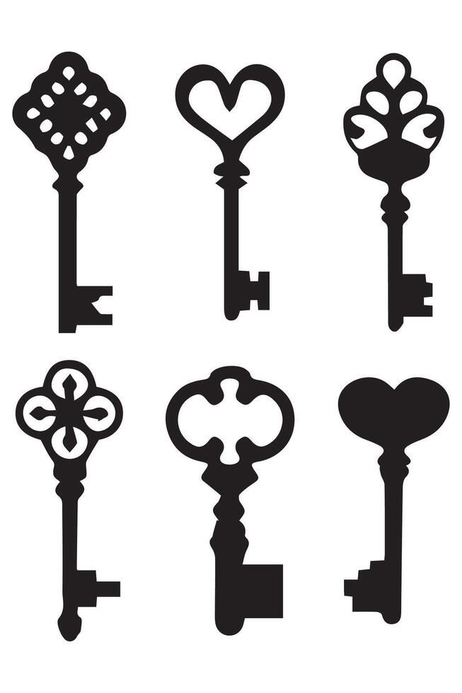 Silhouettes of Door Keys Vintage Antique Key vector