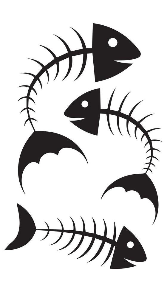 Fishbones Fishbone Skeleton Silhouettes Illustration vector