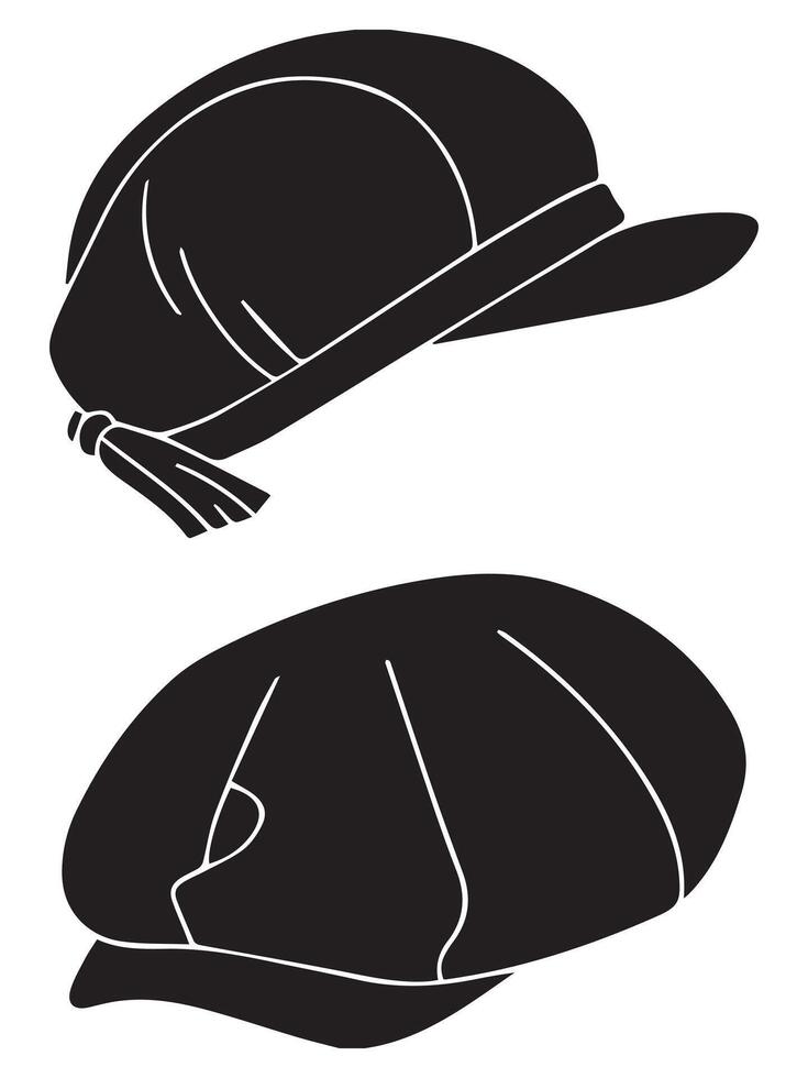 Set of Newsboy Hat Silhouettes on Transparent Background vector