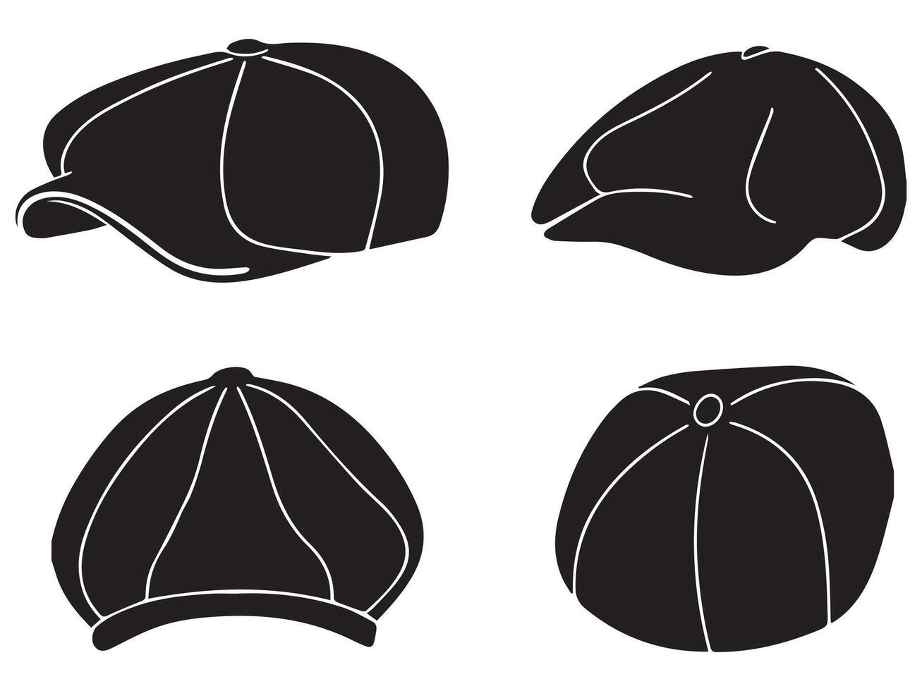 Newsboy Hat Silhouettes on Transparent Background vector