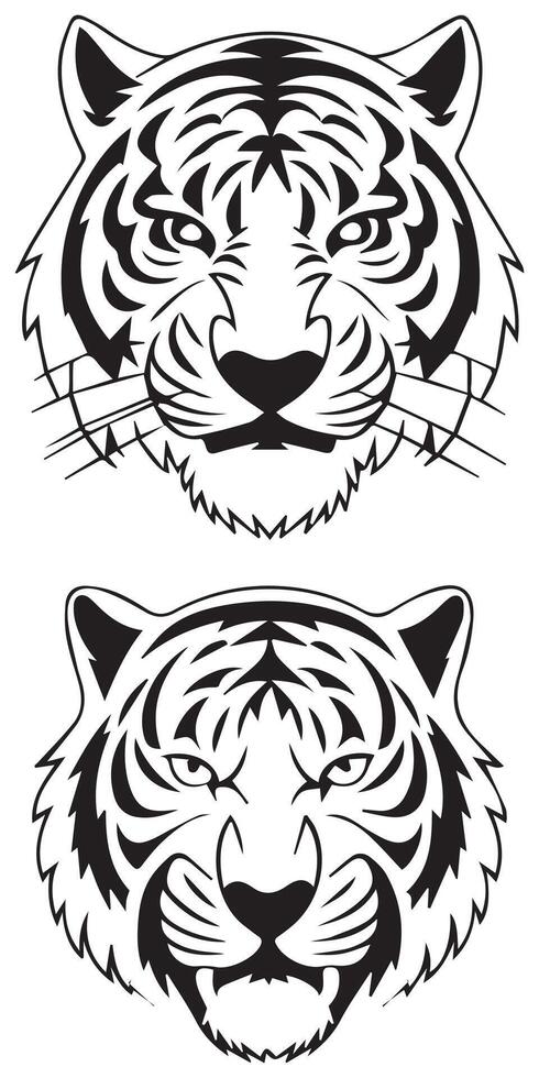Set of Black and White Tiger Head Illustrations Tiger Head Design vector