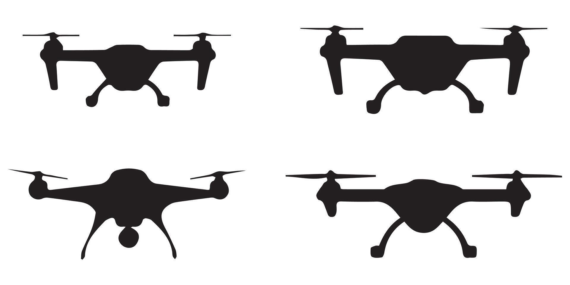 Set of Drone Icons Silhouettes on White Background vector