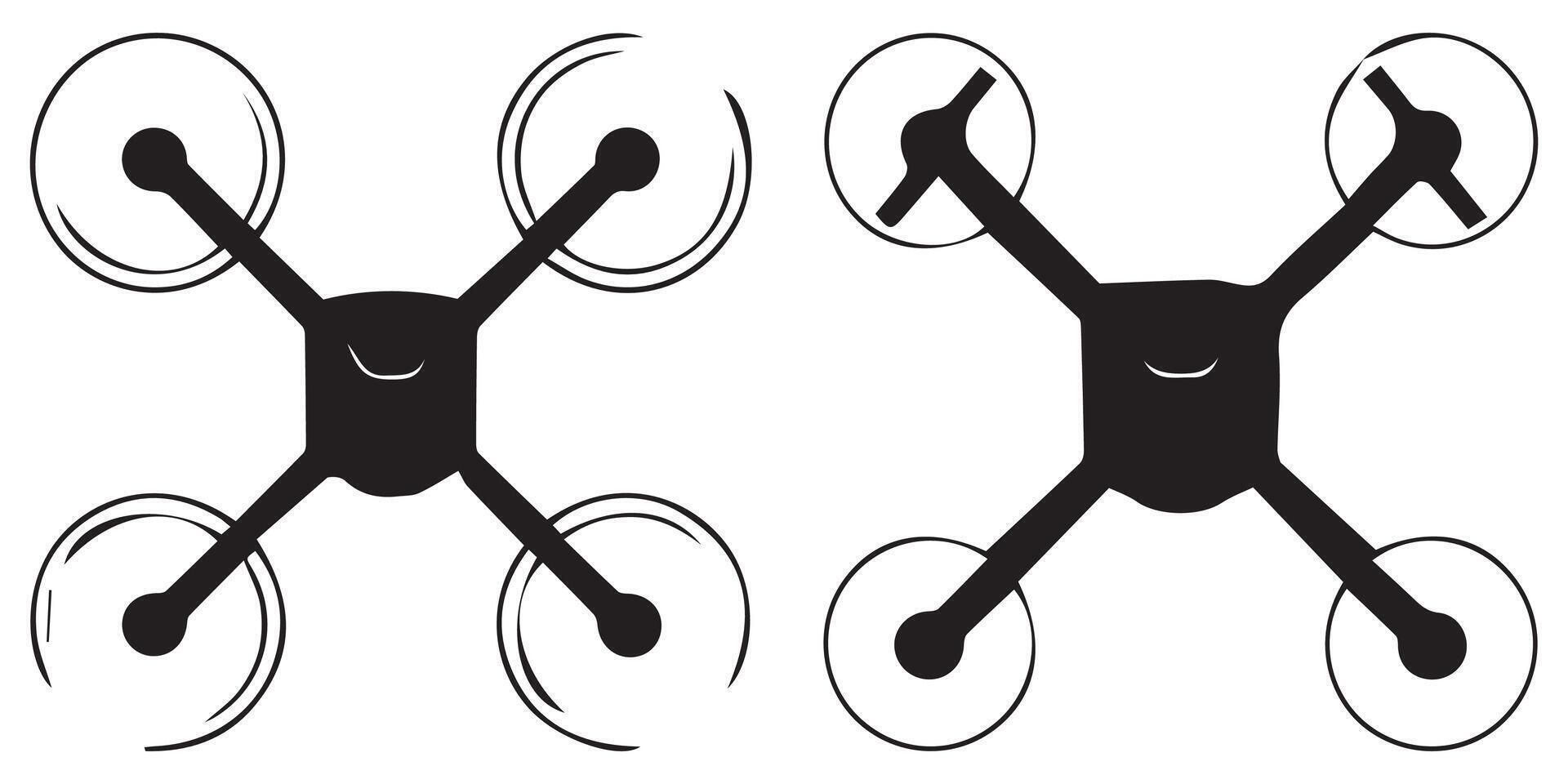 Drone Icons Silhouettes on White Background vector