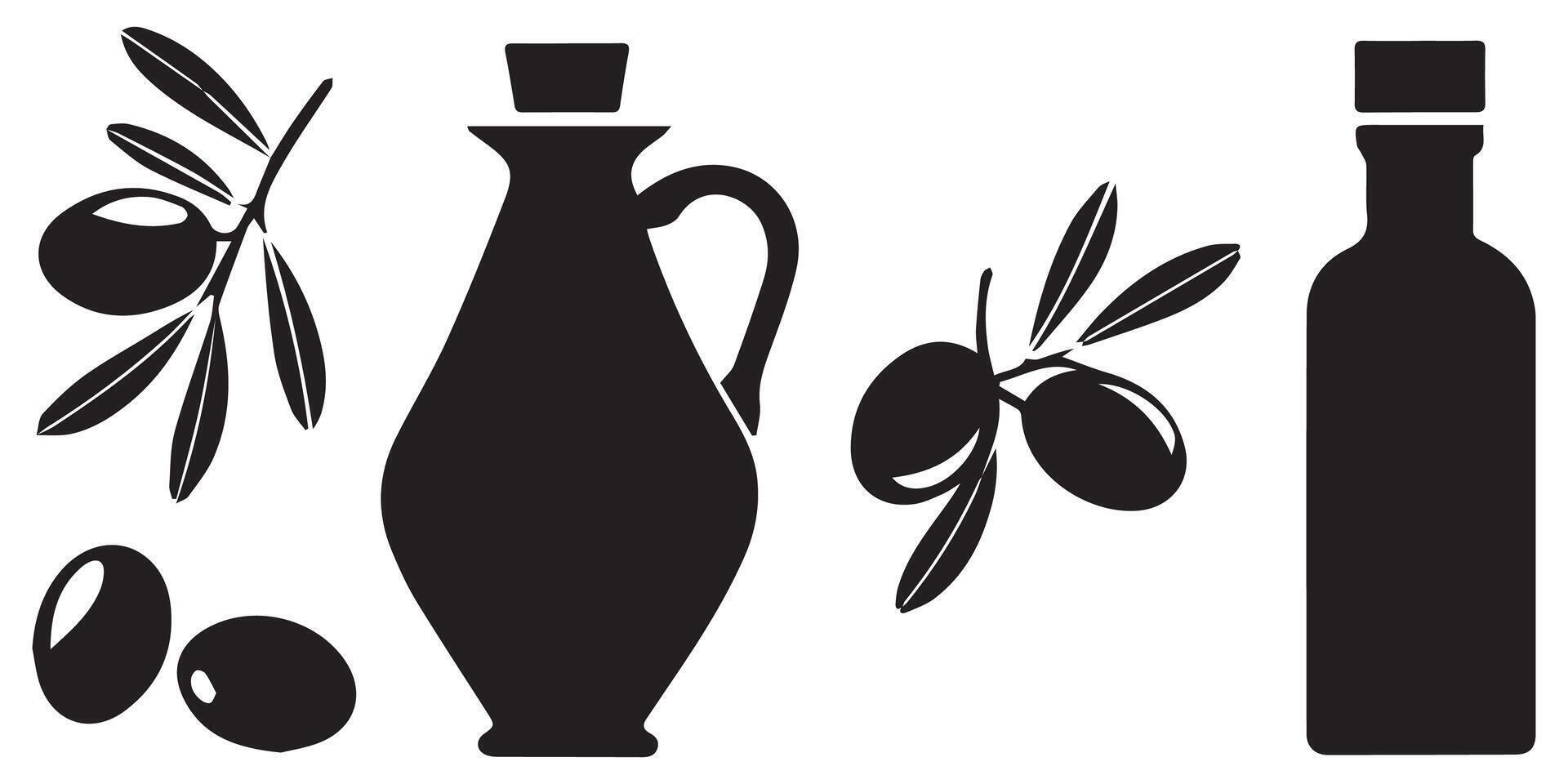 Olive Icon and Oil Bottle Mediterranean Olive Fruits vector
