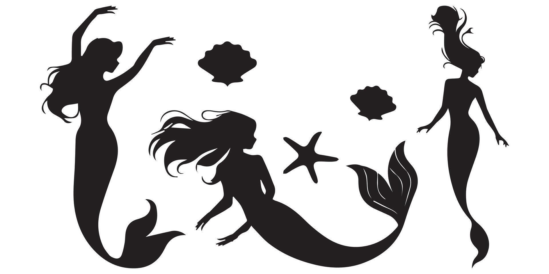 Collections of silhouettes of a mermaid vector