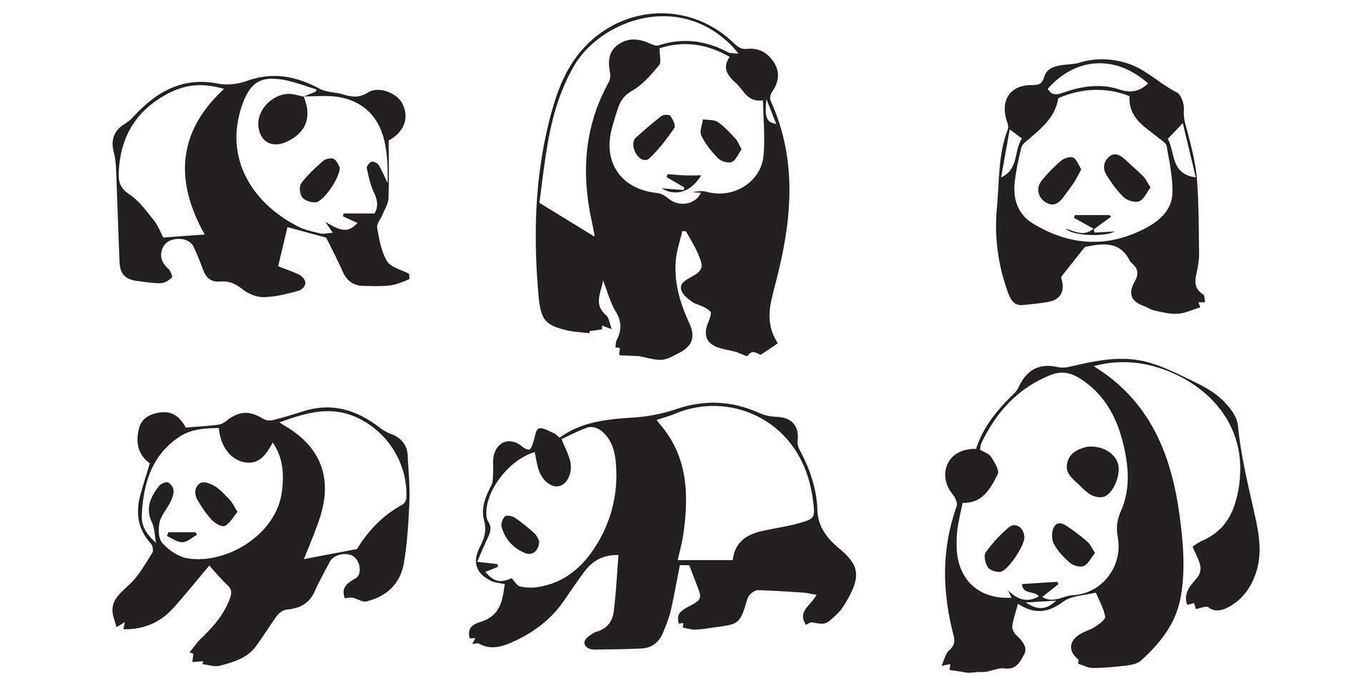Set of Cute Panda Illustrations on Colorful Backgrounds vector