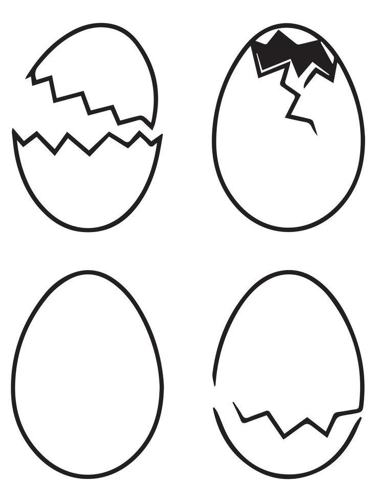 Set of Broken Egg Icons Black and Outline Cracked Egg Shapes vector