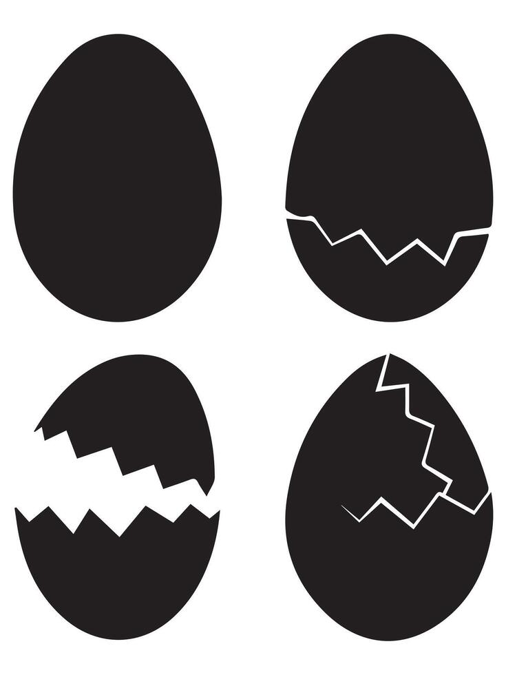Broken Egg Icons Black and Outline Cracked Egg Shapes vector