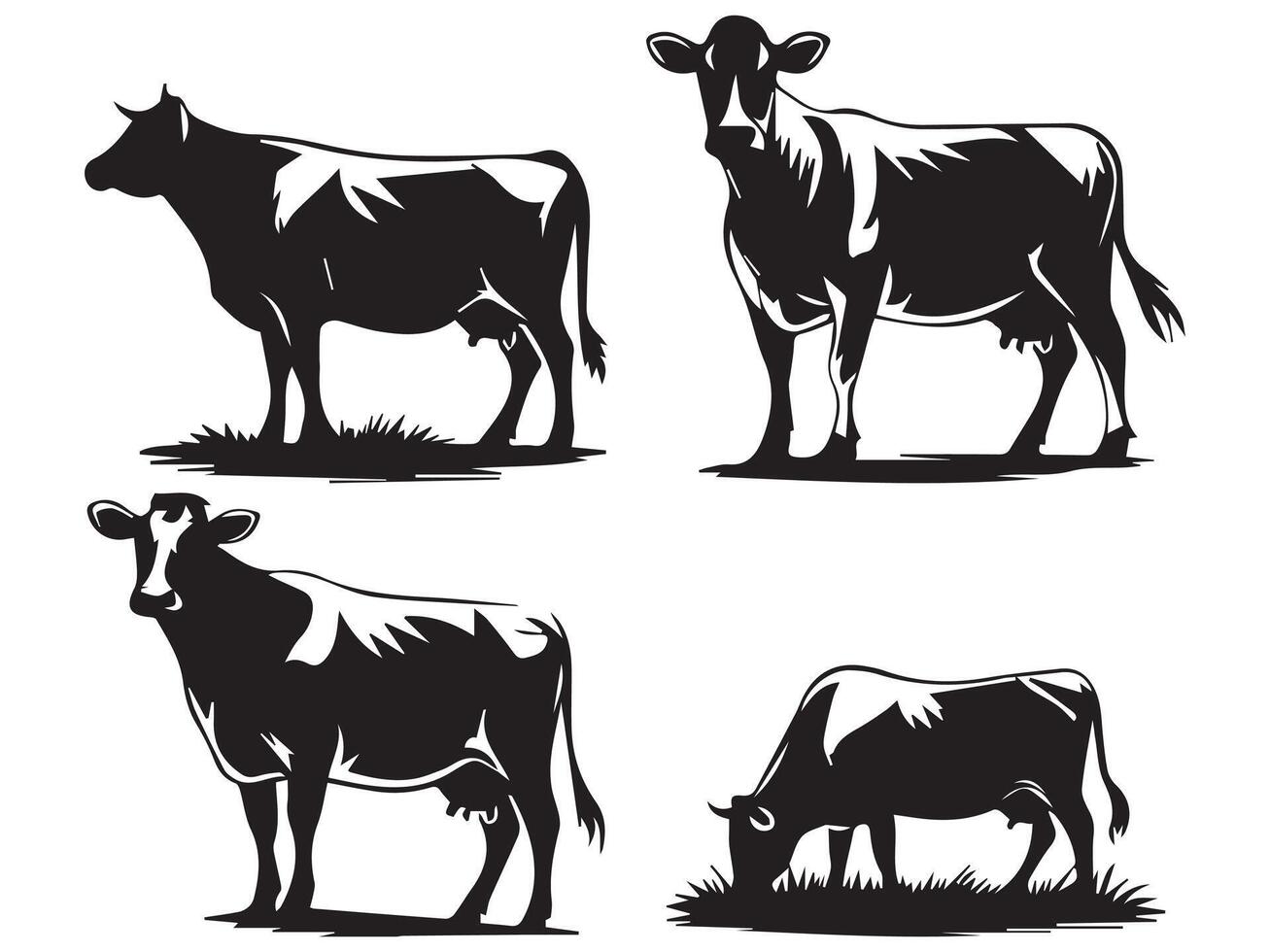 Cow Silhouettes in Different Poses vector